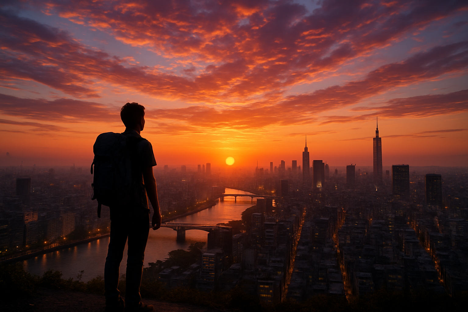Image of a sunset city adventure during solo travel